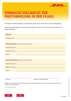 einmalige vollmacht zur paketabholung in der filiale