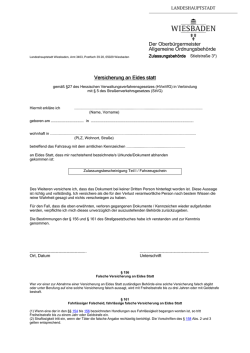 Versicherung an Eides statt - Verlust Fahrzeugschein