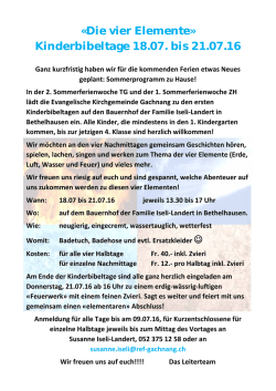 Die vier Elemente&raquo; Kinderbibeltage 18.07. bis 21.07.16 Ganz