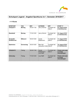 Schulsport Jugend - Angebot Sportkurse im 1. Semester 2016/2017