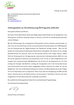 Vernehmlassung ÖV-Programm 2018-2021 - Grüne Partei Basel