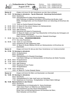 Gottesdienste in Faistenau August 2016