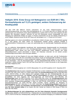 Halbjahr 2016: Erste Group mit Nettogewinn
