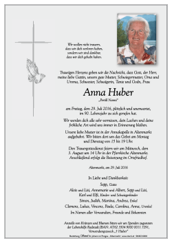 Anna Huber - Bestattung Sterzl