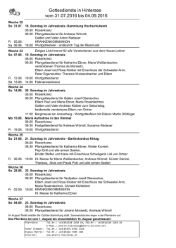 Gottesdienste in Hintersee im August 2016