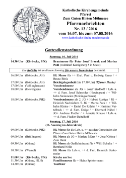 Pfarrnachrichten Nr. 13-2016 - Katholische Kirche Möhnesee
