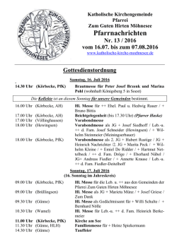 Pfarrnachrichten Nr. 13-2016 - Katholische Kirche M&ouml;hnesee