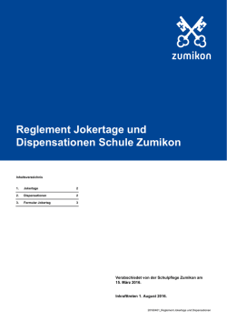 Reglement Jokertage und Dispensationen Schule Zumikon