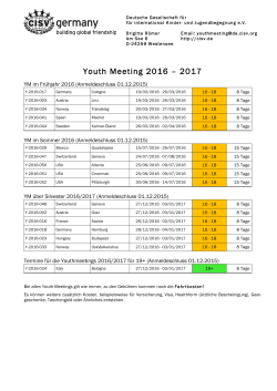 Youth Meeting 2016 – 2017 - CISV Germany Anmeldeformulare 2016