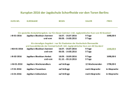 Kursplan 2016 der Jagdschule Schorfheide vor den Toren Berlins
