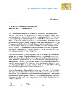 Gru&szlig;wort des Bayerischen Ministerpr&auml;sidenten Horst Seehofer