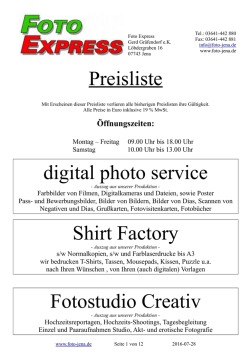 Preisliste - Foto Express Jena