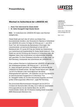Pressemitteilung Wechsel im Aufsichtsrat der LANXESS AG
