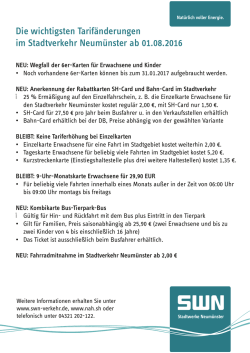 Die wichtigsten Tarif&auml;nderungen im Stadtverkehr Neum&uuml;nster ab