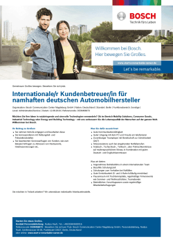 Internationale/r Kundenbetreuer/in für namhaften deutschen