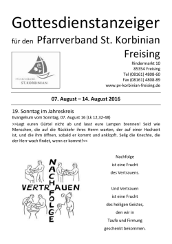 Gottesdienste ab 07.08.16 - Pfarrverband St. Korbinian in Freising