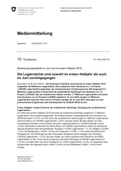 Beherbergungsstatistik im Juni und im ersten Halbjahr 2016