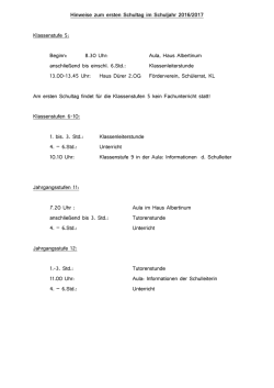 Hinweise zum ersten Schultag im Schuljahr 2016/2017 Klassenstufe 5