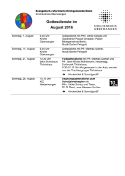 Gottesdienste im August 2016