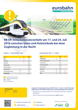 RB 59: Schienenersatzverkehr am 17. und 24. Juli 2016 zwischen