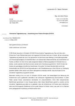 Auszahlung einer Prämie Schuljahr 2015/16 - Portal Tirol
