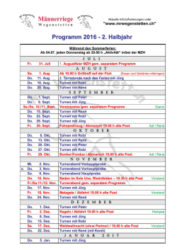 Jahresprogramm August bis Dezember 2016