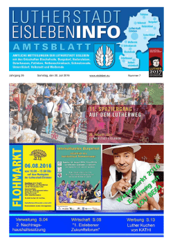 Jahrgang 26 Samstag, den 30. Juli 2016 Nummer 7 www.eisleben.eu