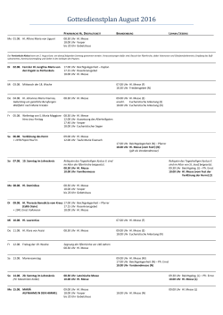 Gottesdienstplan August 2016