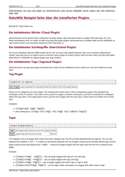 DokuWiki Beispiel-Seite &uuml;ber die installierten Plugins