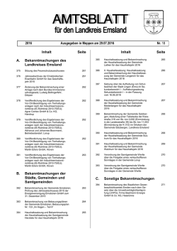 Inhalt Seite A. Bekanntmachungen des Landkreises Emsland B