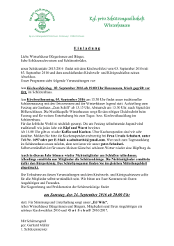 E i n l a d u n g am Samstag, den 24. September 2016 ab 20.00 Uhr