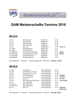 DAM Meisterschafts-Termine 2016