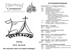 St. Josef Reinhausen Zenzing 29.07. bis 03.08. Wir wünschen allen