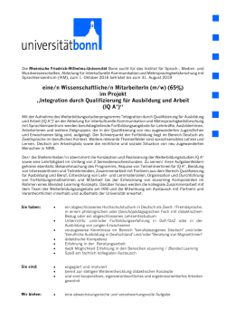 eine/n Wissenschaftliche/n MitarbeiterIn (m/w) (65%) im Projekt