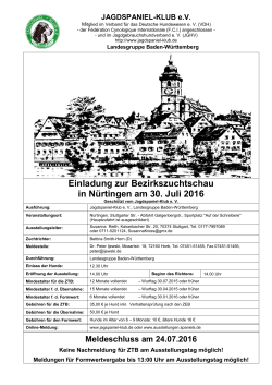 Einladung zur Bezirkszuchtschau in Nürtingen am 30. Juli 2016