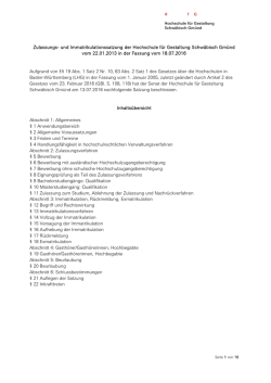 Zulassungs- und Immatrikulationssatzung der Hochschule für
