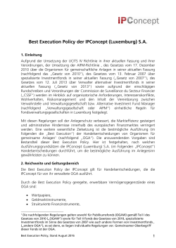 Best Execution Policy der IPConcept (Luxemburg) S.A.
