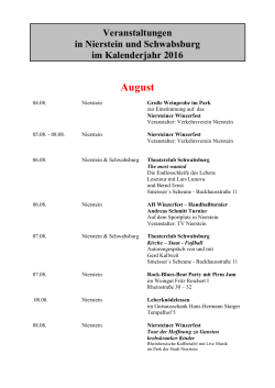 Veranstaltungen 2016 - Aug. bis Dez