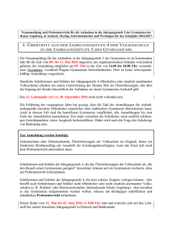 Informationen zu Aufahme und Übertritt 2016