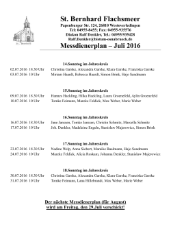 Messdienerplan Juli 2016 - St.-Bernhard-WOL