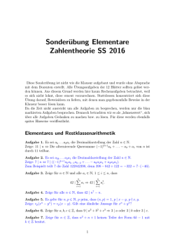 Sonderübung Elementare Zahlentheorie SS 2016