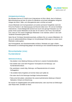 Stellenangebot Büromitarbeiter (m/w) Kundendienst