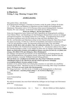 Anmeldung Zeltlager 2016