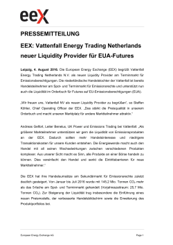 PRESSEMITTEILUNG EEX: Vattenfall Energy Trading Netherlands