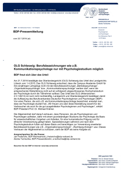 BDP-Pressemitteilung OLG Schleswig: Berufsbezeichnungen wie