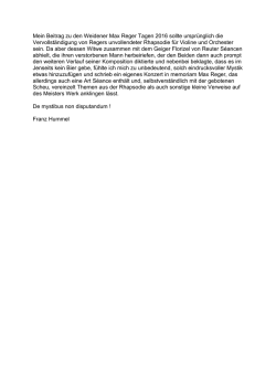 Text von Franz Hummel zu den Max Reger Tagen