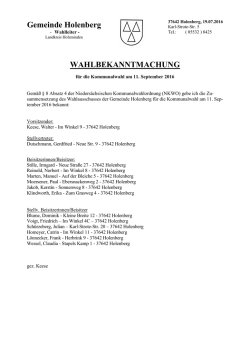 WAHLBEKANNTMACHUNG Gemeinde Holenberg