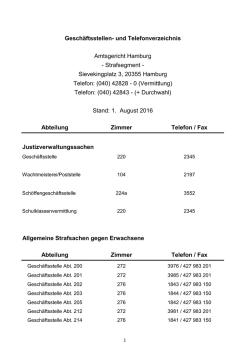 Abteilung Zimmer Telefon / Fax Abteilung Zimmer Telefon / Fax