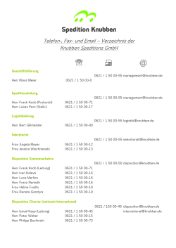 Telefon-, Fax- und Email – Verzeichnis der Knubben Speditions GmbH