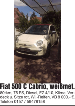 Fiat 500 C Cabrio, wei&szlig;met.